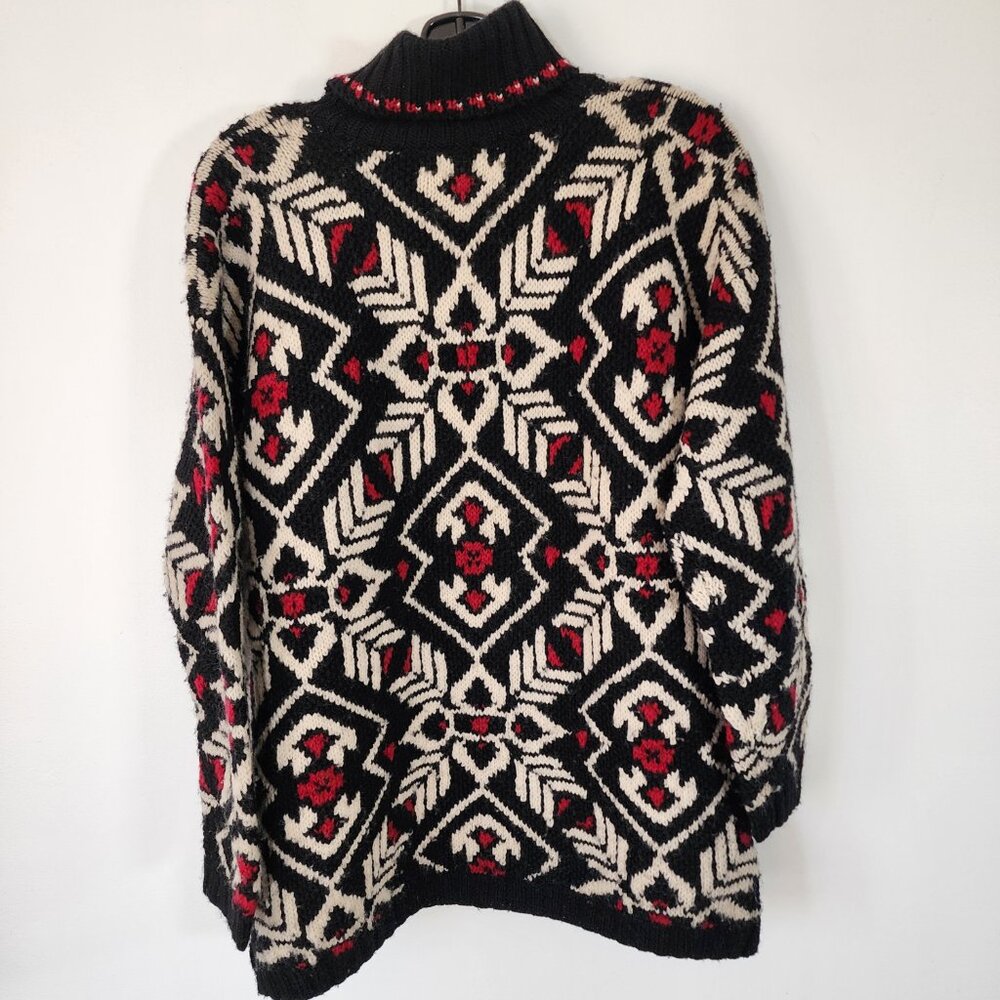 Vintage Jones New York Red Black White Wool Thick Turtleneck Oversized Sweater M - Picture 4 of 14